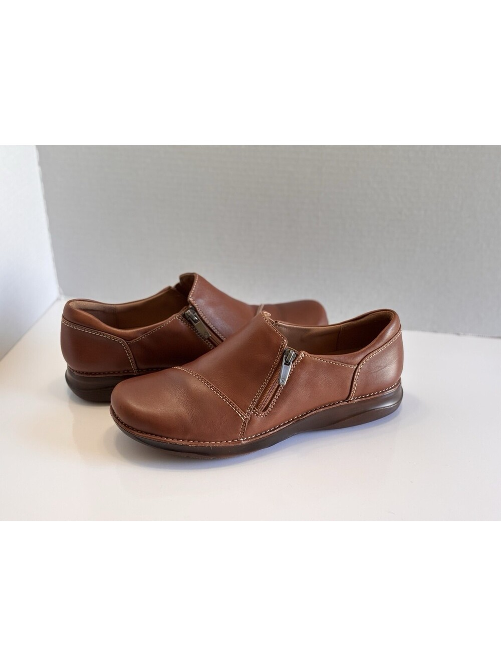 Clarks Unstructured Appley Zip Women's Size 8.5M Dark Tan Leather Comfort Shoes